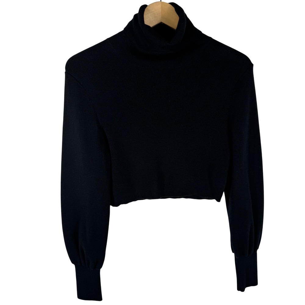 Wilfred Aritzia Wool Cotton Cropped Turtleneck Sweater Womens‎ S Black Ribbed